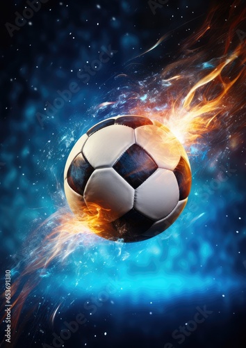 Football sport ball in action during match at the stadium  colorful. Generative Ai.
