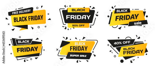 Black friday banner label collection in black and orange. Black friday tag for promotion. Black friday super sale banners