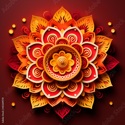 Happy Diwali background with paper cut mandala pattern - ai generative