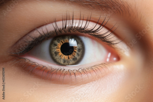 Amazing female wide opened eye. Concept of eye care, lenses