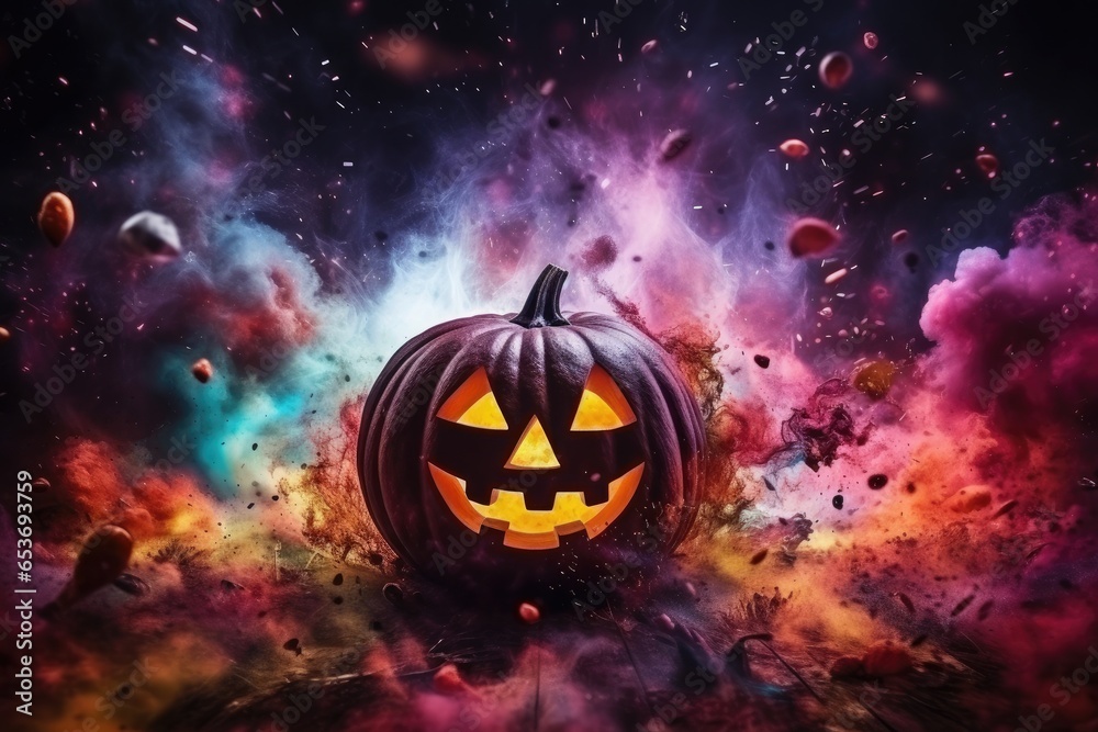Halloween wallpaper with scary forest pumpkins and bats, american saints-day. Generative Ai. Halloween wallpaper with scary forest pumpkins and bats, american saints-day. Generative Ai.