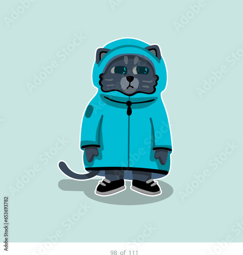 Cartoon stylized cat character. Set of 111 units. Number 98. 2d animation, printing, pets, stickers, digital art. Conceptual toys.