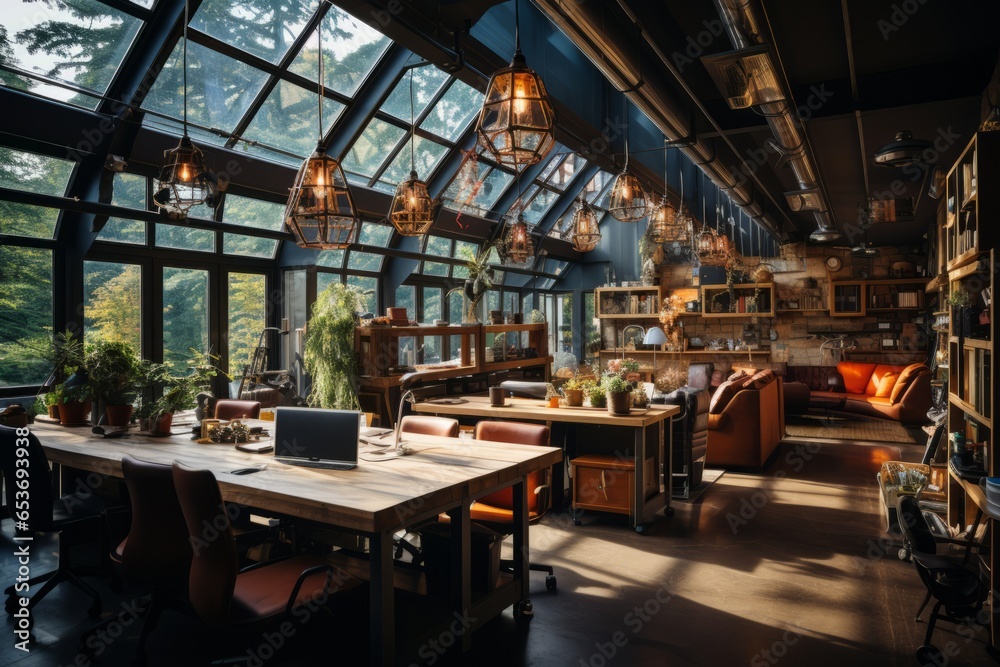 Communal kitchen area in a coworking space where members socialize, Generative AI Communal kitchen area in a coworking space where members socialize, Generative AI