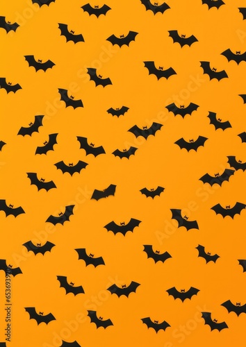 Halloween wallpaper with scary forest pumpkins and bats, american saints-day. Generative Ai.