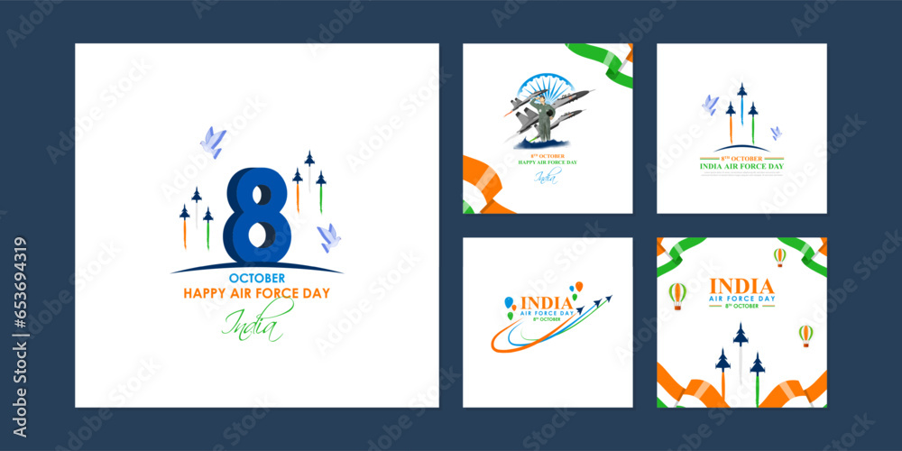 Vector illustration of Indian Air Force Day social media feed set template