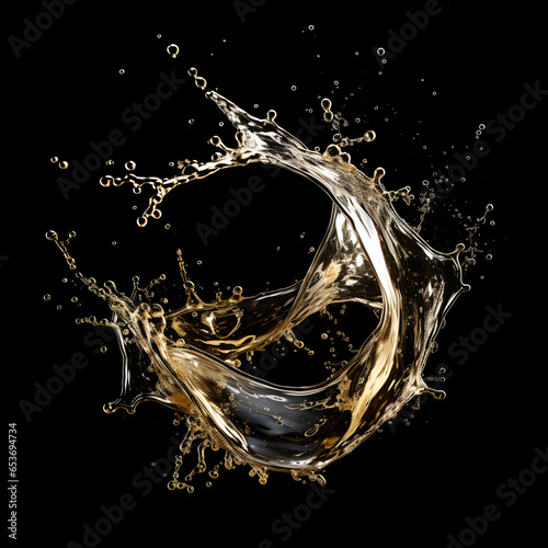 Expressive water splash isolated on black background. Burst of transparent yellow liquid.