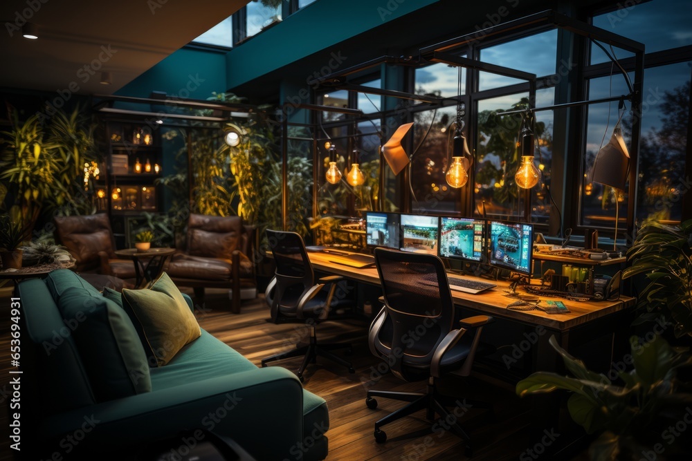 Fototapeta premium Podcast recording studio within a coworking space, Generative AI 