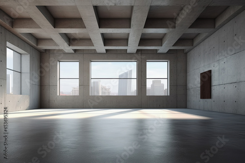 Empty open plan office interior. Generative Ai © Alexandra