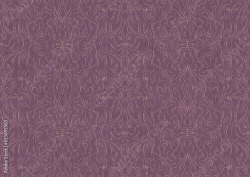 Hand-drawn abstract seamless ornament. Pale pink on a purple background. Paper texture. Digital artwork, A4. (pattern: p11-1b)
