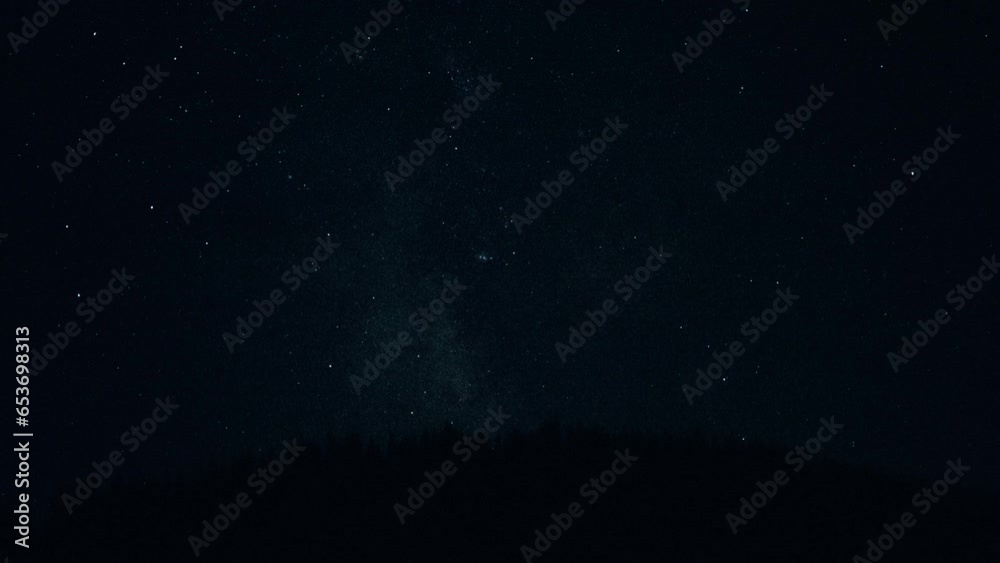Perseids meteor shower shooting stars constellation. Night sky with falling stars in real time