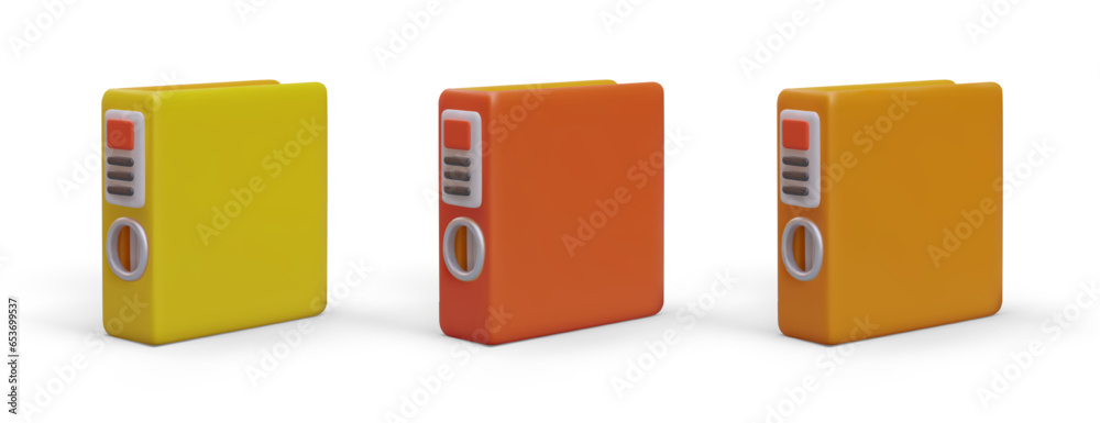 Realistic binder folder ring for storing files. Set of color icons. Vector illustrations of stationery for store. Folder with blank cover. Isolated image on white background Realistic binder folder ring for storing files. Set of color icons. Vector illustrations of stationery for store. Folder with blank cover. Isolated image on white background