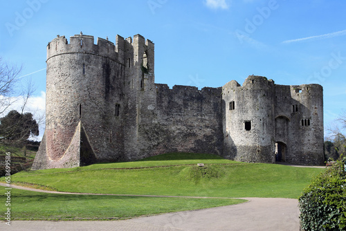 Chepstow Castle at Chepstow, Monmouthshire, Wales is the oldest surviving post-Roman stone fortification in Britain. photo