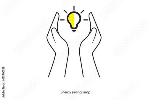 The vector illustration showcases the concept of energy conservation and features an energy saving symbol alongside traditional lightbulbs, emphasizing the importance of adopting more efficient practi photo