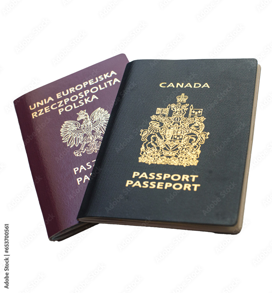 Podwójne obywatelstwo, polski i kanadyjski paszport. Unia Europejska., strefa Schengen, Kanada. Podróże. - obrazy, fototapety, plakaty 