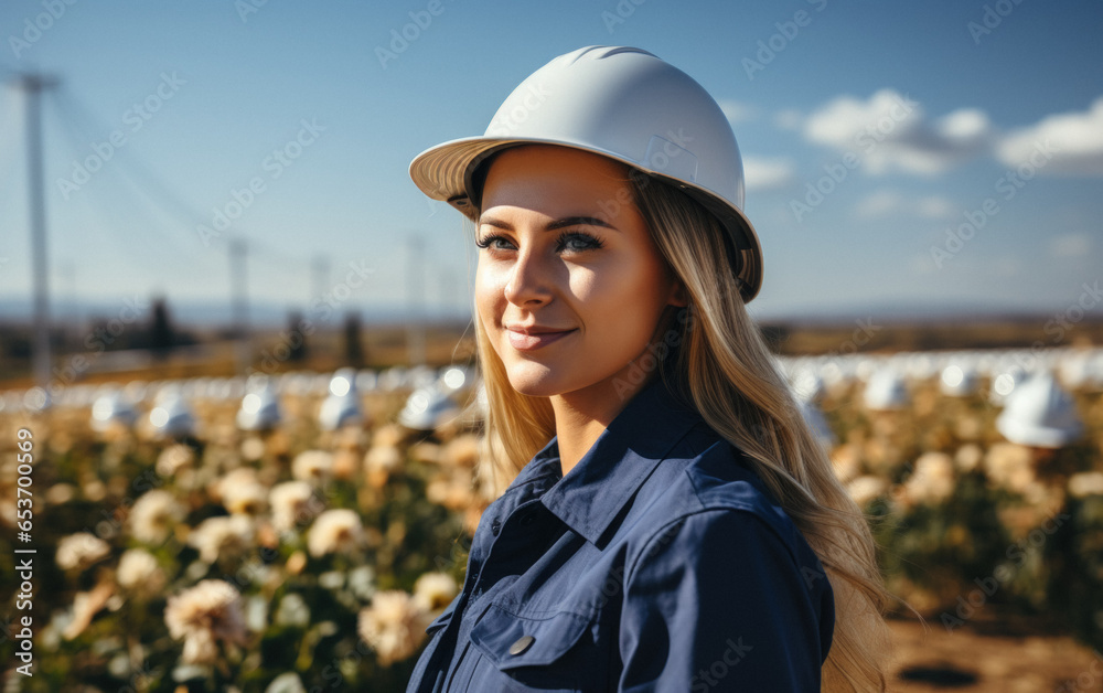 A beautiful female inspector conducts an inspection at a factory with natural energy A beautiful female inspector conducts an inspection at a factory with natural energy