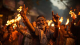 Unidentified Hindu people celebrate Holi or Diwali festival.