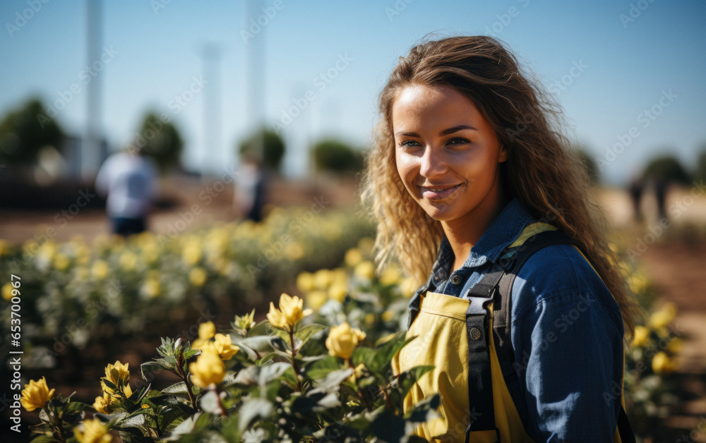 A beautiful female inspector conducts an inspection at a factory with natural energy A beautiful female inspector conducts an inspection at a factory with natural energy