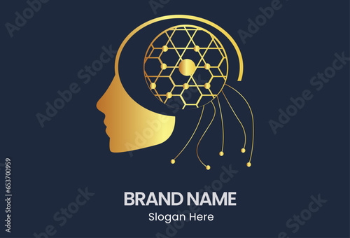 a flat style vector icon representing artificial intelligence. The icon is also associated with big data and is visually represented as a combination of artificial intelligence and human elements. It 