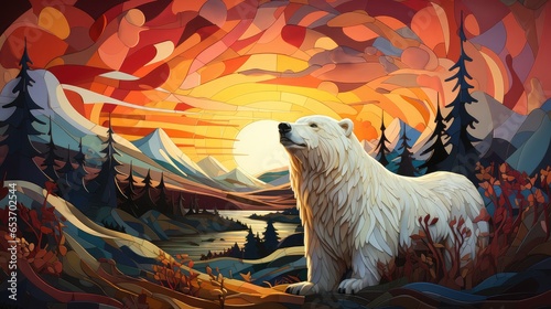 Niedźwiedź polarny w zimowym lesie. 