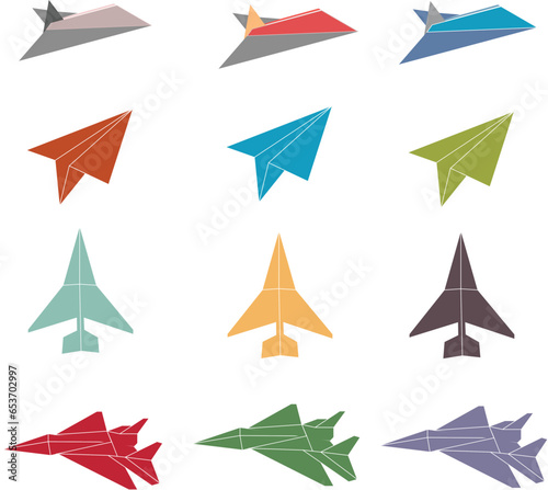 collection of colorful origami planes in vector on a white background