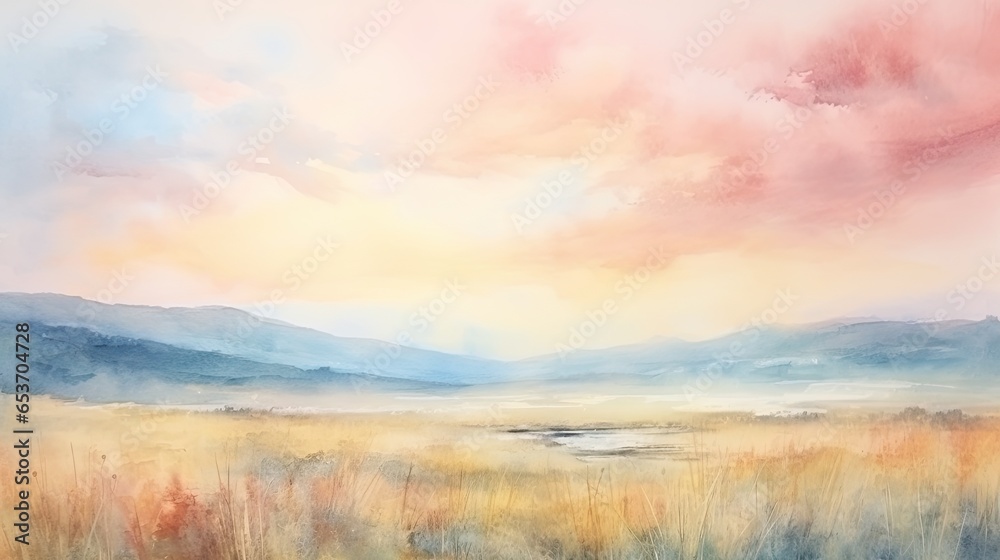 Abstract Watercolor Landscape with Soft Brushstrokes