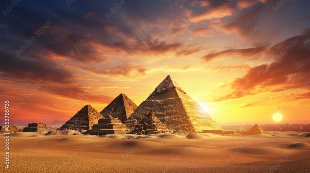 Ancient Egyptian Pyramids at Sunset