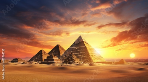 Ancient Egyptian Pyramids at Sunset