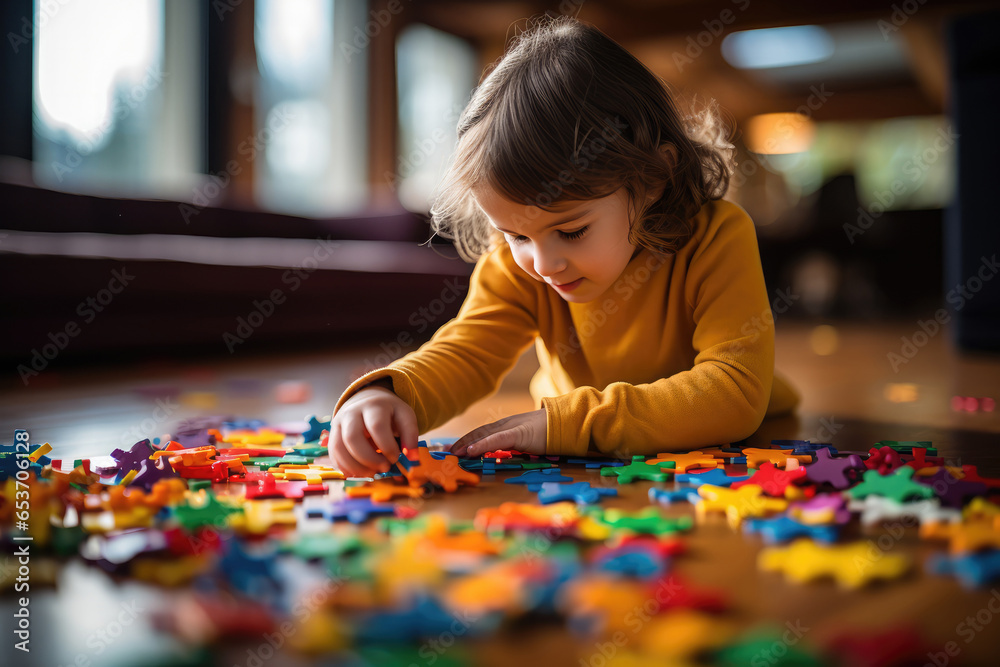 Autism girl with learning practice at home Autism girl with learning practice at home