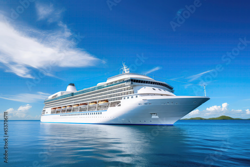 Luxury Cruise Ship Embarking On Scenic Voyage Amidst The Vast Expanse Of The Ocean During Tourist Getaway