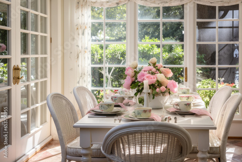 A Serene Cottage-Style Dining Room: Embrace the Warmth and Charm of a Cozy, Airy Interior with Rustic, Vintage Touches and Organic, Cottage-Inspired Decor.