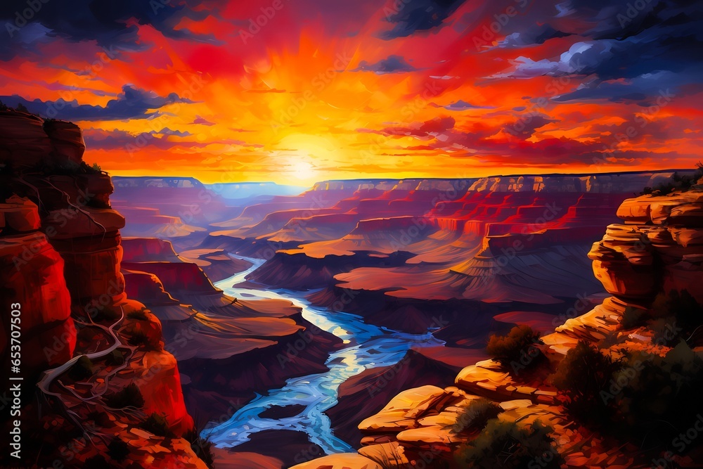 Sunset over the Grand Canyon in Expressionist Style
