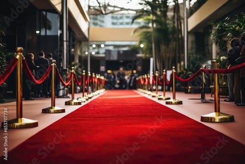 Empty Red Carpet Laid Out In Anticipation Of The Arrival Of Renowned Celebrity Stars Paparazzi photo