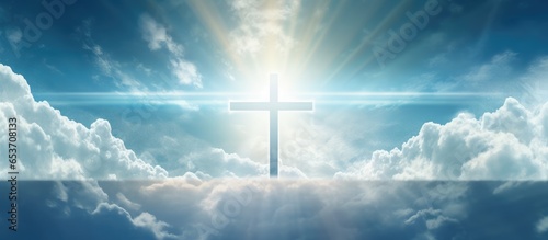 Foto Christian Easter concept with a radiant cross in the sky symbolizing faith in Je