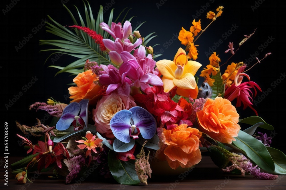 Photo of a vibrant bouquet of flowers in a vase created with Generative AI technology