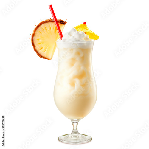 Pina Colada with pineapple, coconut and creamy white top isolated on white