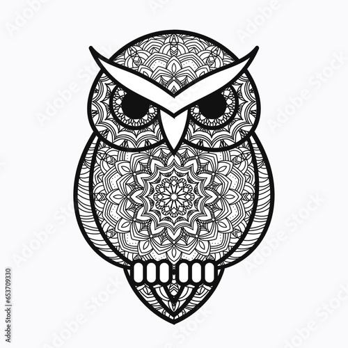 cute elegant graphic Mandala art Animal Illustration for Relaxation and Zen Art isolated for coloring book and coloring pages cartoon character outline vector illustration owl
