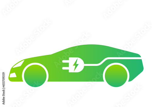 Electric Car. EV Car Symbol. Electric Car at Charging Station. Green Energy or Eco-friendly Concept. Vector Illustration. 