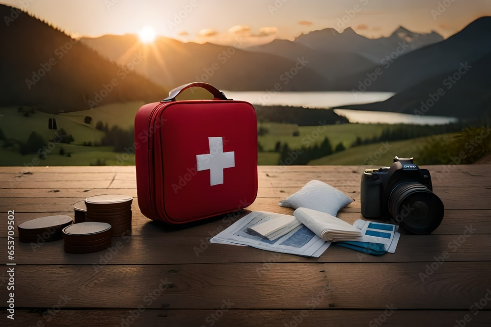 first aid box with medicine  - obrazy, fototapety, plakaty 