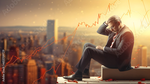 stock market crash with a sad business man