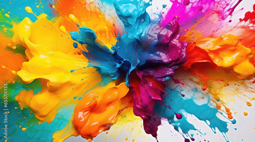 Colorful Paint Splashes on a Canvas