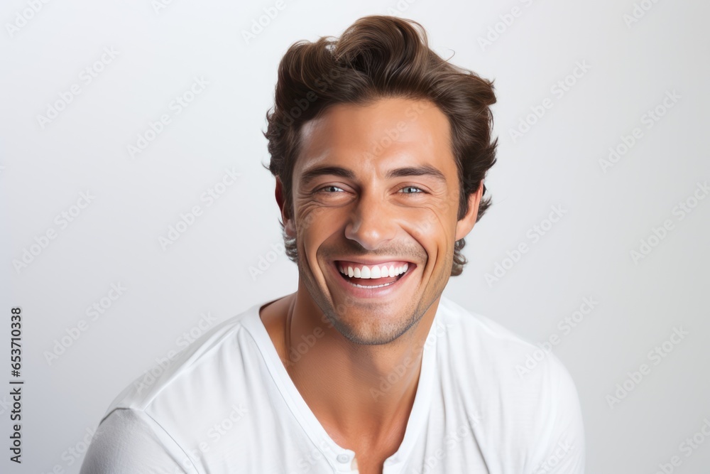 Handsome Young White American Man Model Exudes Joy, Laughing And Smiling, With Impeccable Teeth This Image Is Perfect For Ads And Web Design Handsome Young White American Man Model Exudes Joy, Laughing And Smiling, With Impeccable Teeth This Image Is Perfect For Ads And Web Design