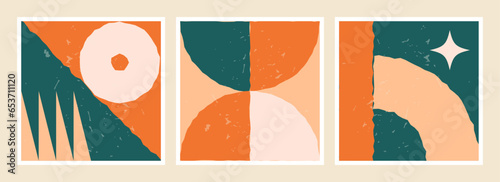 Minimal Bauhaus poster set with primitive shapes