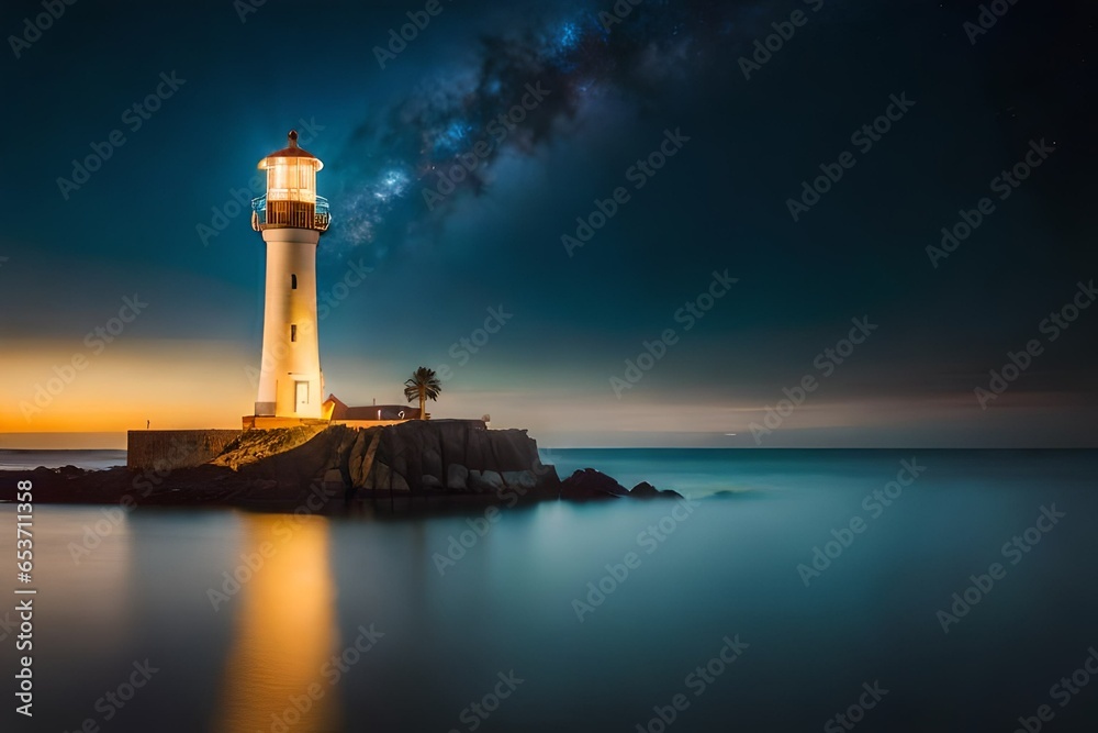 Obraz na płótnie lighthouse at dusk at night w salonie