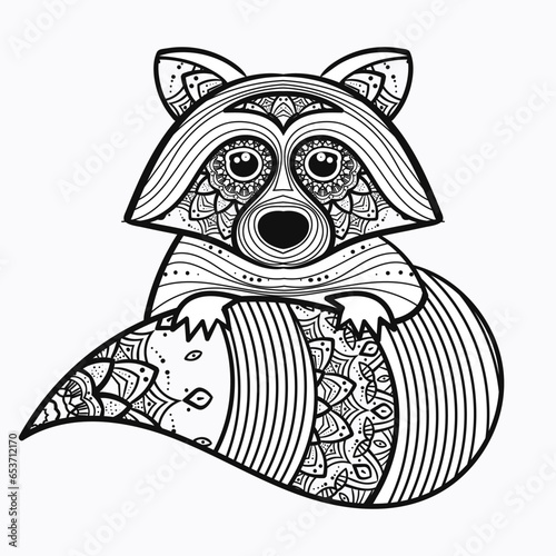 cute elegant graphic Mandala art Animal Illustration for Relaxation and Zen Art isolated for coloring book and coloring pages cartoon character outline vector illustration racoon