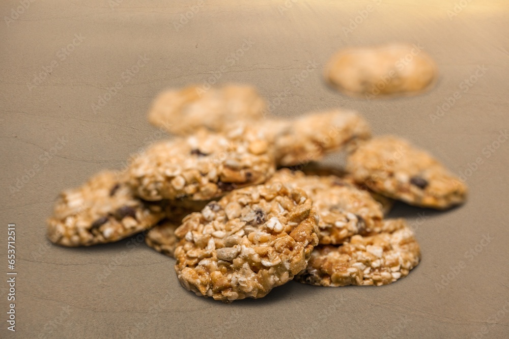 Healthy fresh oatmeal cookies on desk Healthy fresh oatmeal cookies on desk
