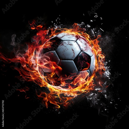 Photo a soccer ball in the clash of ice and fire on black background   Generative AI © Kay