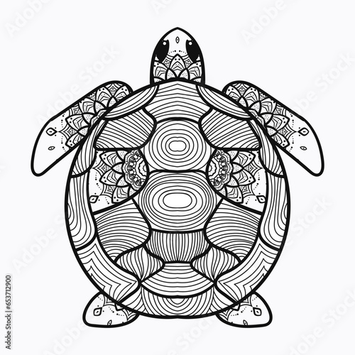 cute elegant graphic Mandala art Animal Illustration for Relaxation and Zen Art isolated for coloring book and coloring pages cartoon character outline vector illustration turtle tortoise