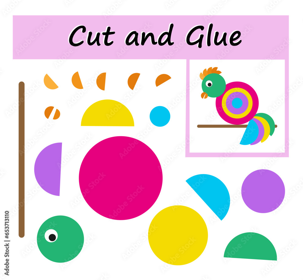 Educational paper game for kids. Cut parts of the image and glue on the paper. DIY worksheet.