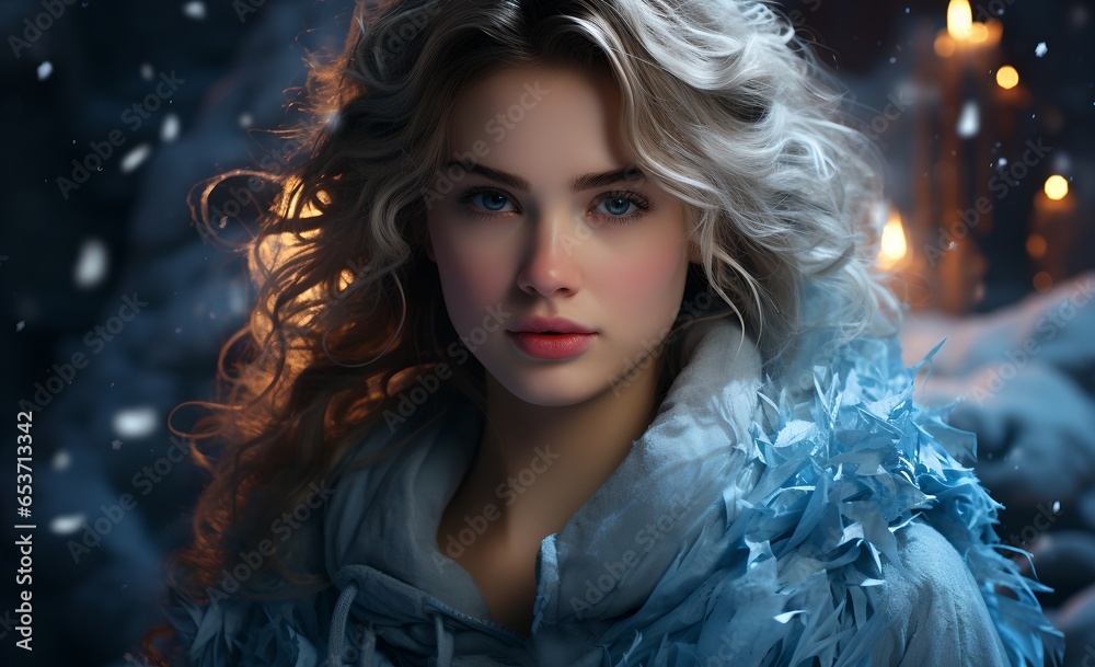 Portrait of a young woman in winter, generative AI