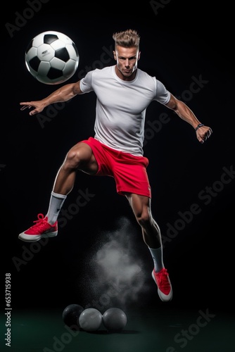 Fit football in sportswear doing tricks   Generative AI © Kay